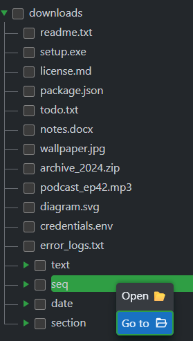Go to subdirectory dialog