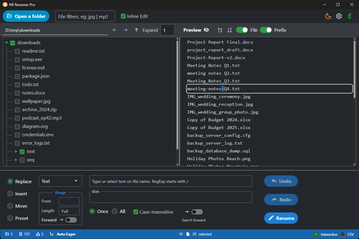 Inline editing in the preview panel