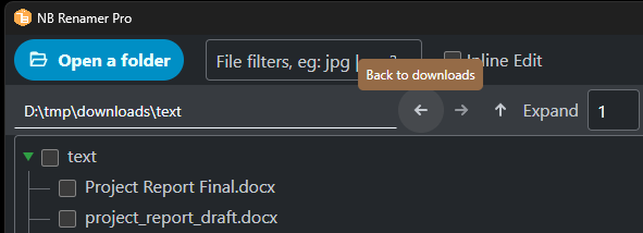 Directory navigation bar with up, back, and forward buttons