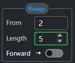 Range and Section fields - click either label to reset to default